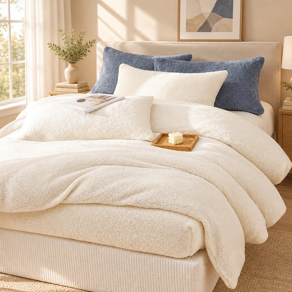 Plush Fleece Duvet Cover Set with Sheet, 4-Piece