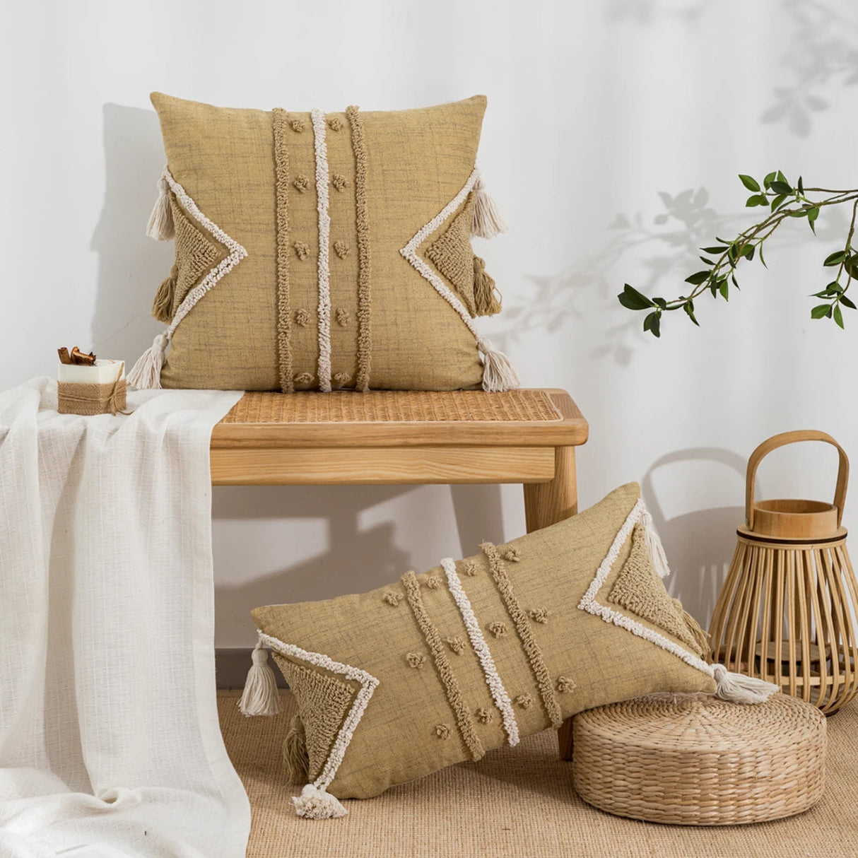 1pc Canvas Pillow Cover with Triangular Line Pattern & Looped Pile Embroidery Craft, Suitable for Home, Outdoor and Daily Use - Julia M LifeStyles