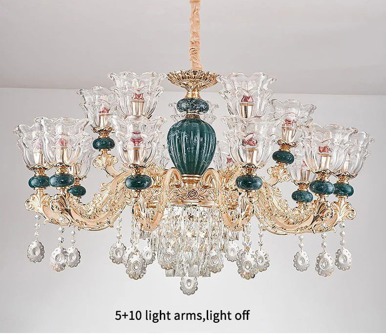 LED Crystal Ceramic Retro Ceiling Chandelier - European Style Luxury Lamp