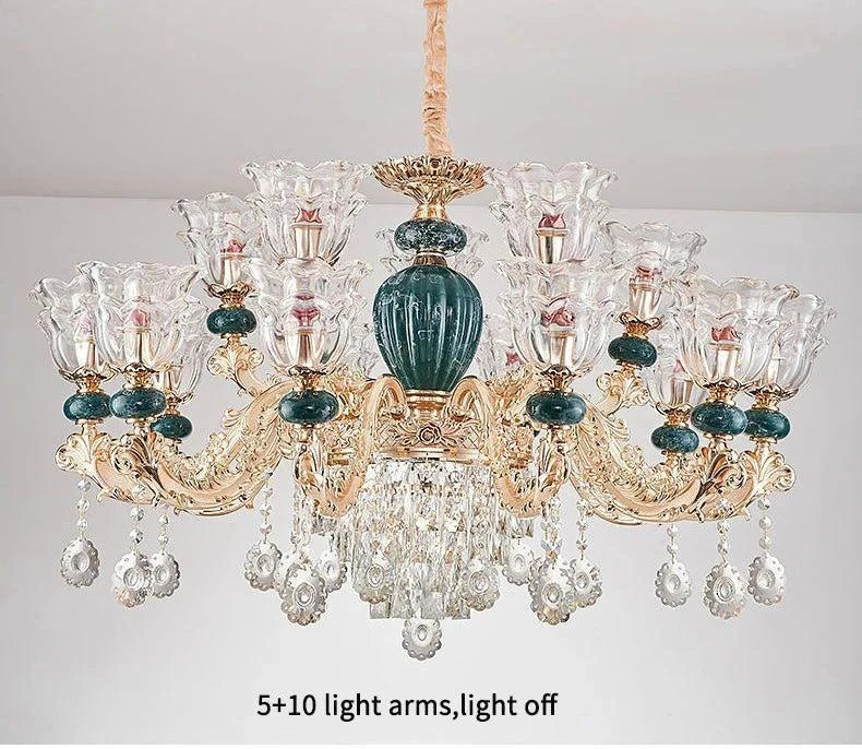 LED Crystal Ceramic Retro Ceiling Chandelier - European Style Luxury Lamp - Julia M LifeStyles