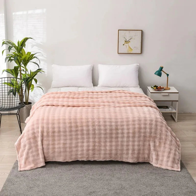 Cozy Coral Fleece Rabbit Fur Blanket for Sofa & Bedroom Julia M LifeStyles