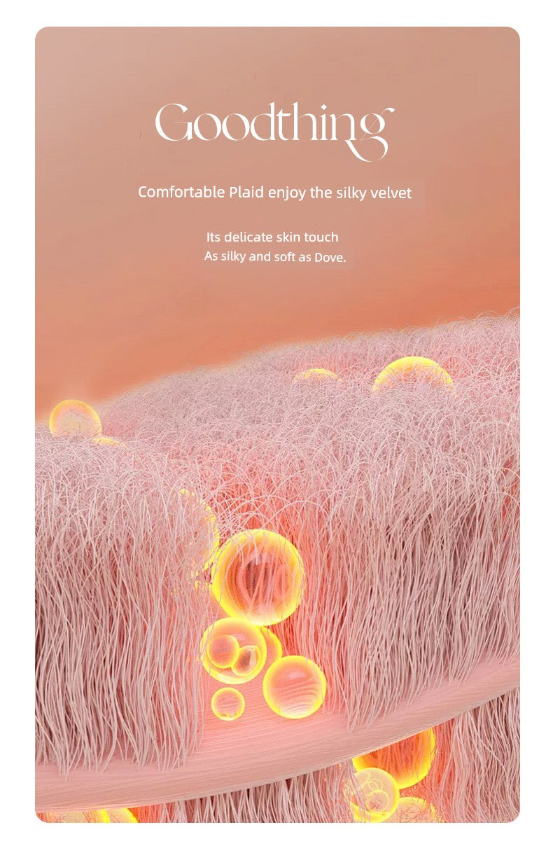 Silky velvet fabric with close-up of fibers and 'Goodthing' branding on a peach background.