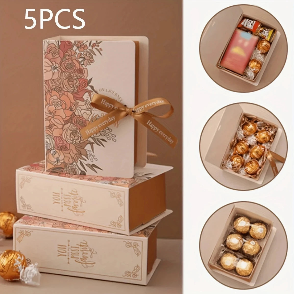 5Pcs Book Shape Gift Box with Ribbon Paperboard for Parties and Special Occasions