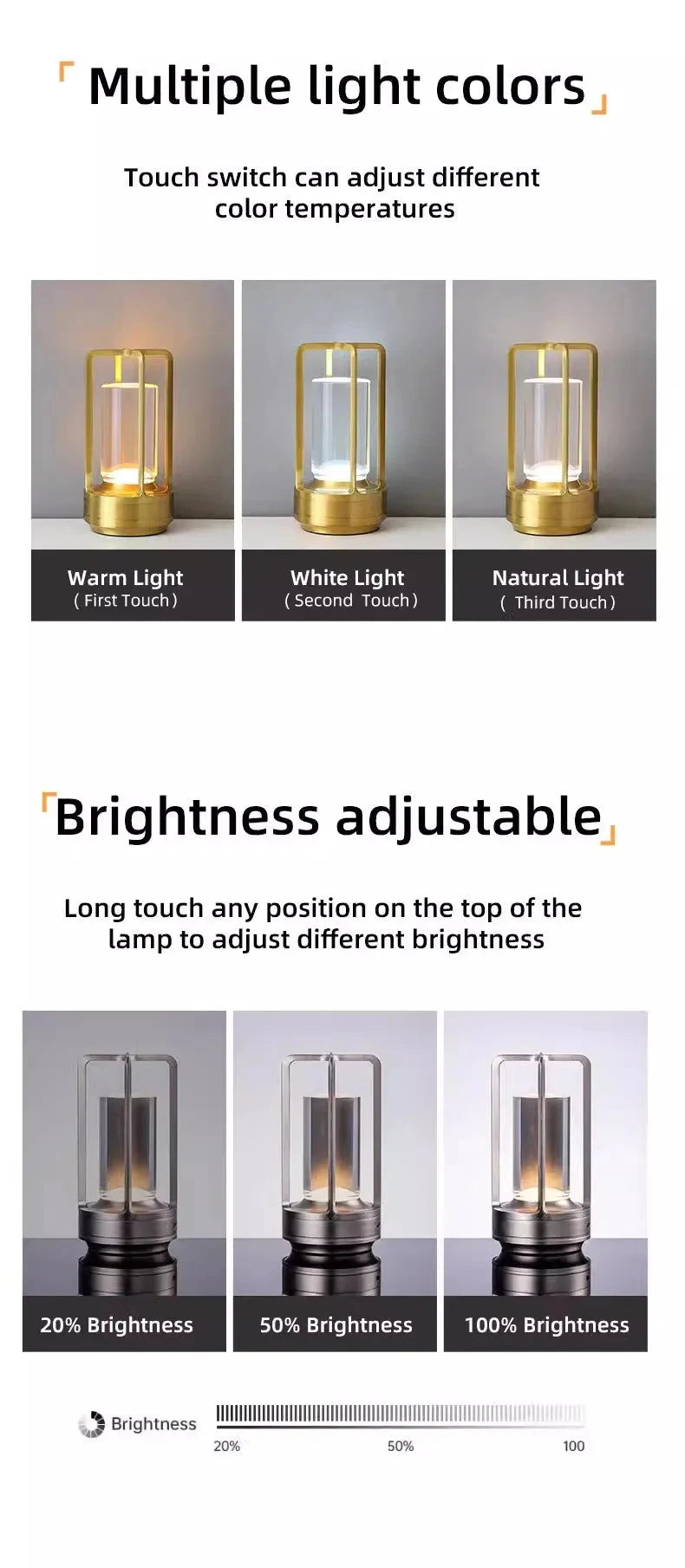 LED Table Lamp plastic bedroom bedside desk lamp rechargeable touch dimming desk lamp dining table decorative table lamp Julia M LifeStyles