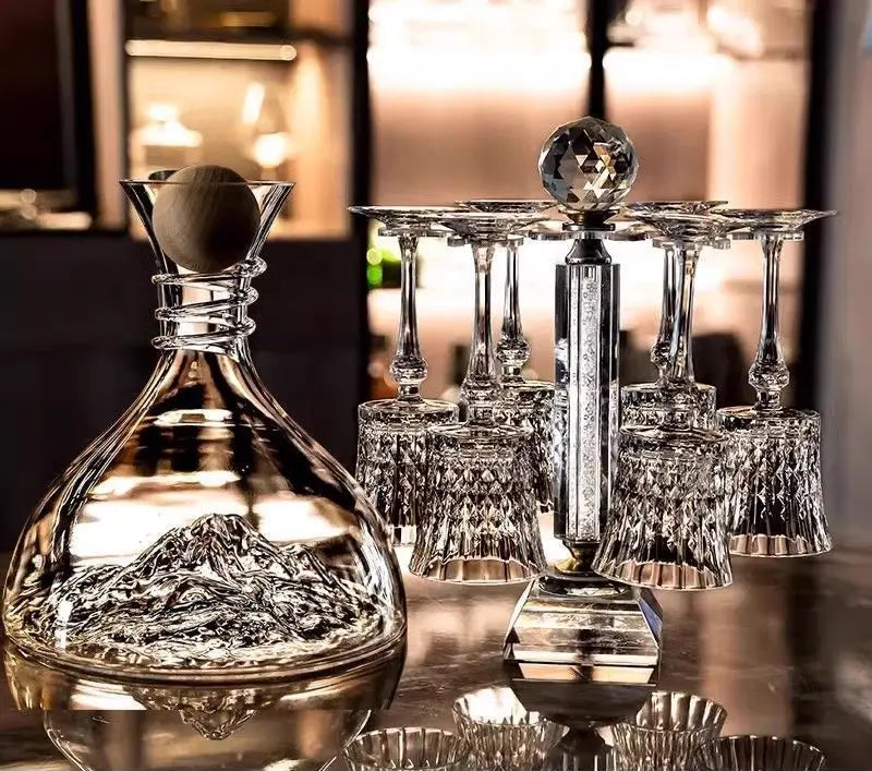 Crystal Elegance Red Wine Glass Set with Silk Iceberg Decanter Julia M Home & Kitchen