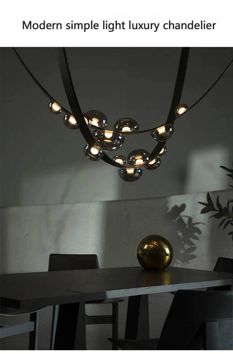 2025 Modern WaterDrop Leather LED Pendant LampsBelt Glass Ball Ceiling Chandelier Home Decor Hall Villa Living Lighting Fixture Julia M LifeStyles