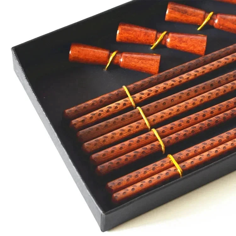 Elegant Chinese Style Wooden Chopstick Gift Set with Rest - 4 Pairs Julia M LifeStyles