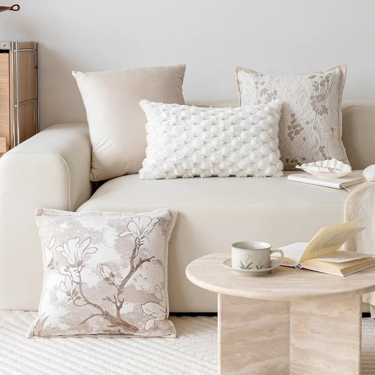 Exquisite Nordic Floral Embroidery French Cream Throw Pillow Cover Julia M LifeStyles