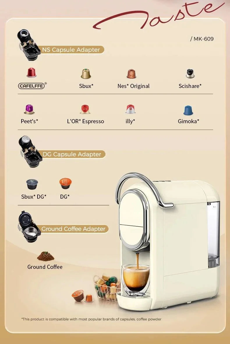 Compact 3in1 Nespresso Capsule Espresso Maker - Fully Automatic 220V 19Bar Julia M LifeStyles