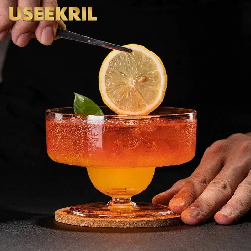 Creative short leg wide mouth cocktail glass for party use