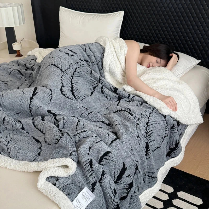 Cozy Leaves Printed Super Thick Lamb Fleece Blanket Julia M LifeStyles