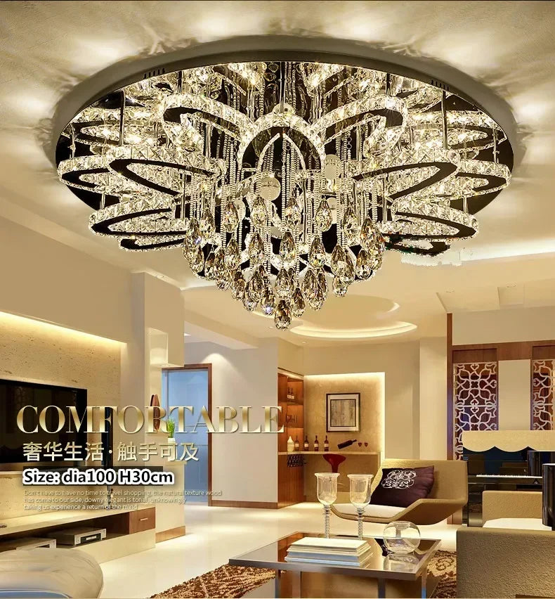 LED Modern Crystal Stainless Steel Round Dimmable RGB Chandelier