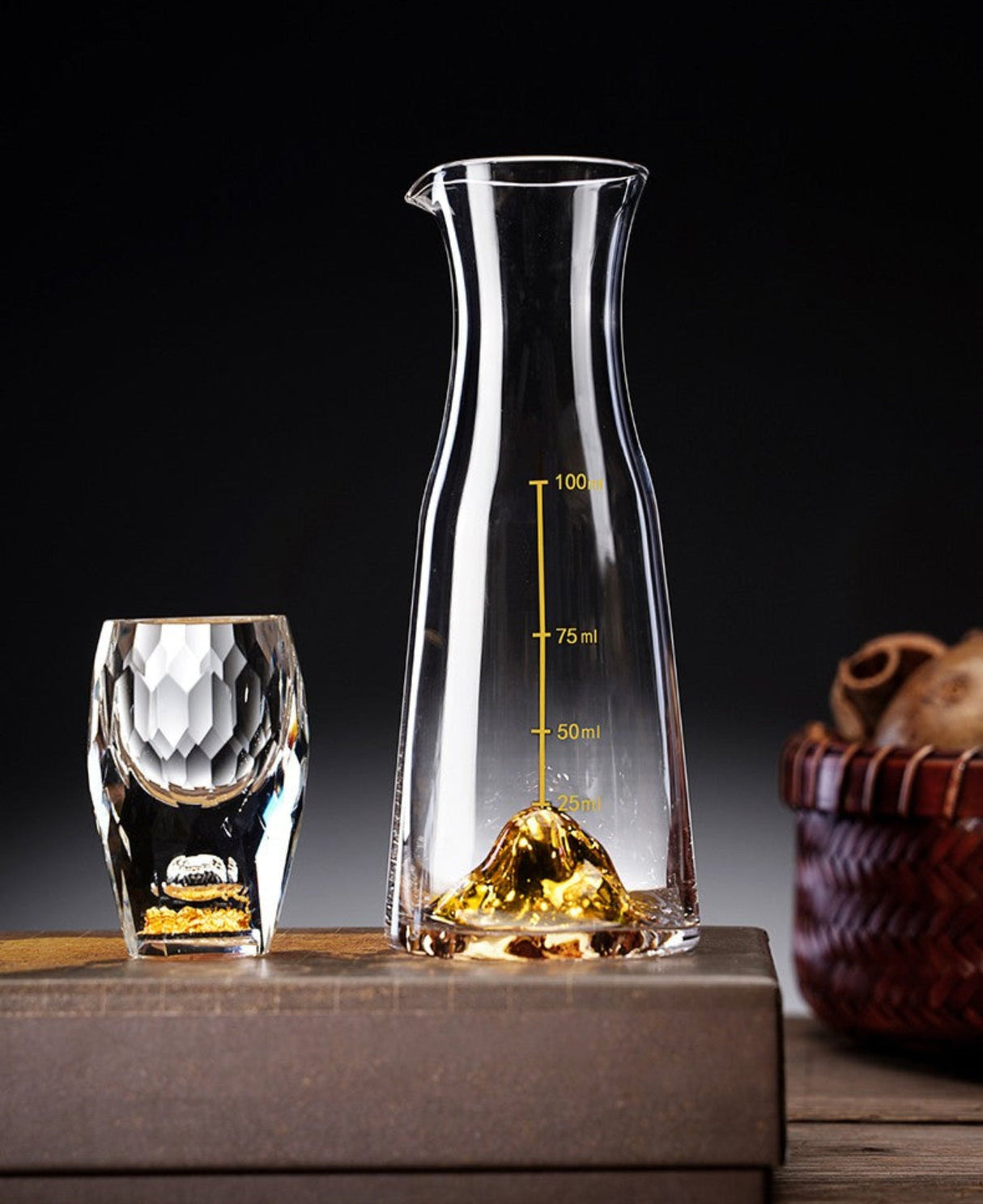 Crystal Glass Wine Decanter Set with Gold Foil Shot Cup Julia M LifeStyles