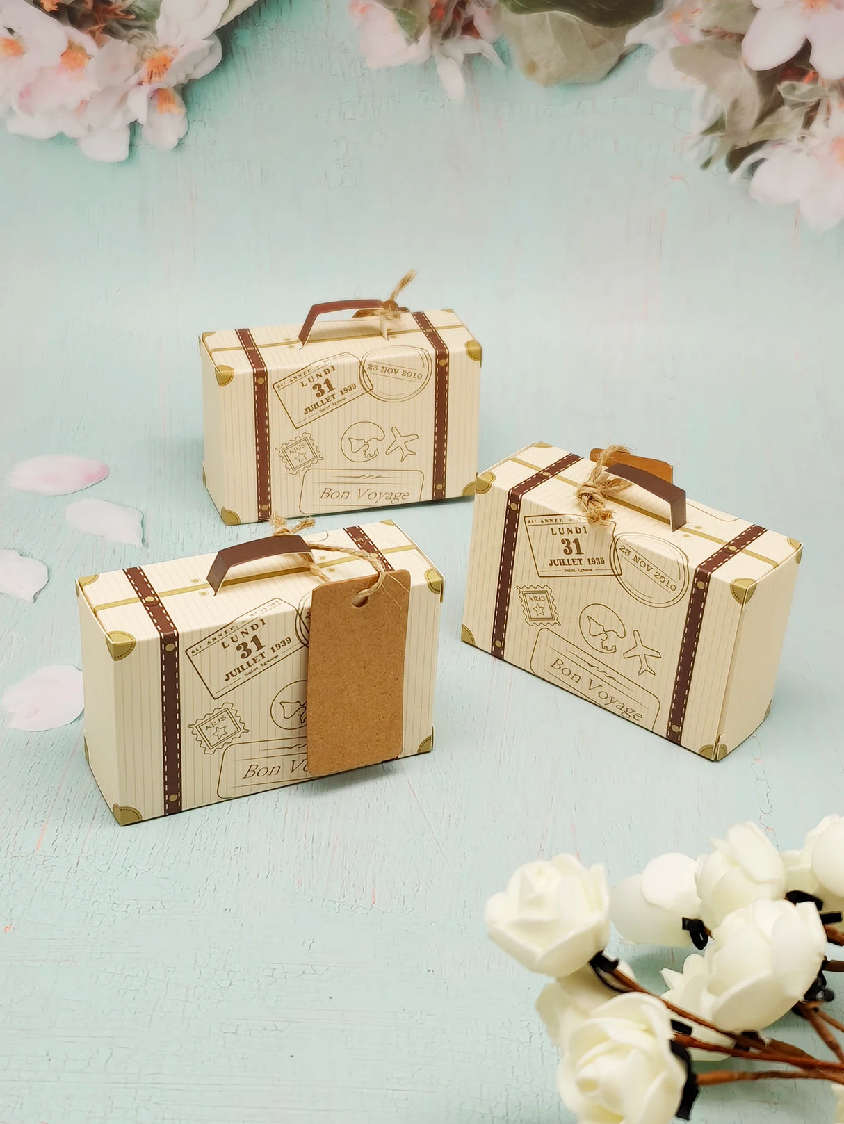 10pcs Luggage with Hemp Rope Tag Packaging Box