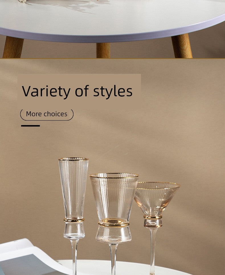 Vertical Grain Gold Waistline Goblet Champagne Glass Cocktail Glass Vertical Grain Water Cup Suit Electroplated Gold Creative Wine Ware Julia M Home & Kitchen