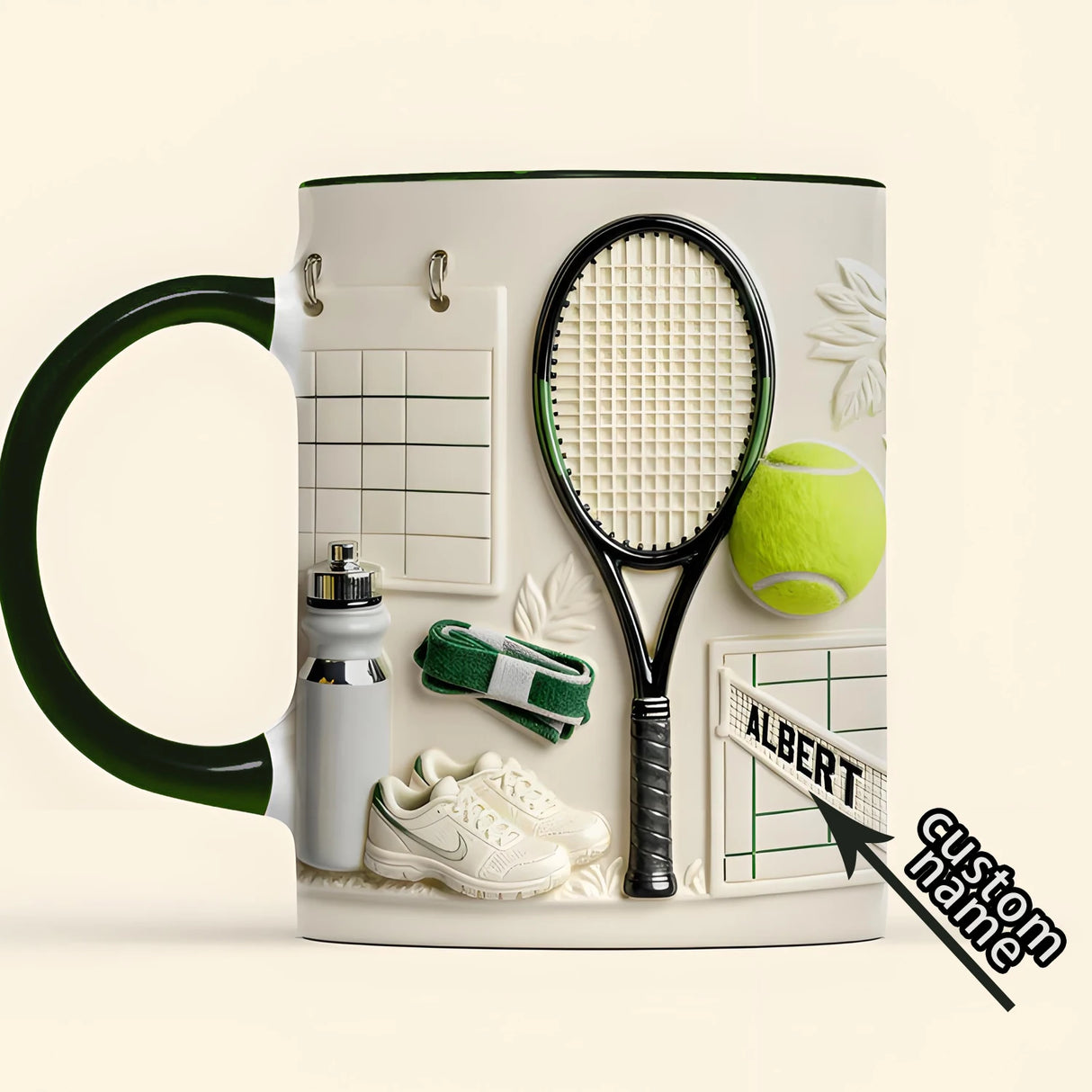 Custom Tennis Theme Ceramic Mug with Name Personalization