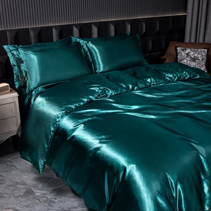 Soft 100% Imitate Silk Satin Duver Cover Sheet Pillow shams Multiple Colors Twin Double (1Duvet Cover+1FlatSheet+2Pillowcases) Julia M LifeStyles