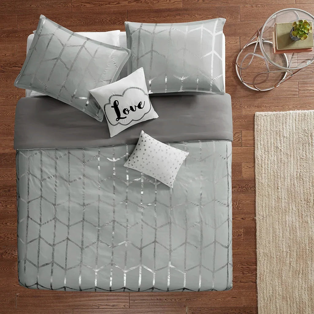 Metallic Printed Duvet Cover Set for King/Cal King Bed Julia M LifeStyles