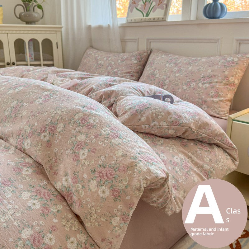 Class A Four-Piece Bedding Set Pure Cotton All Cotton All Year Round Quilt Cover Bed Sheets Quilt Cover Bed Student Dormitory Three-Piece Set Fitted Sheet 4 Julia M LifeStyles