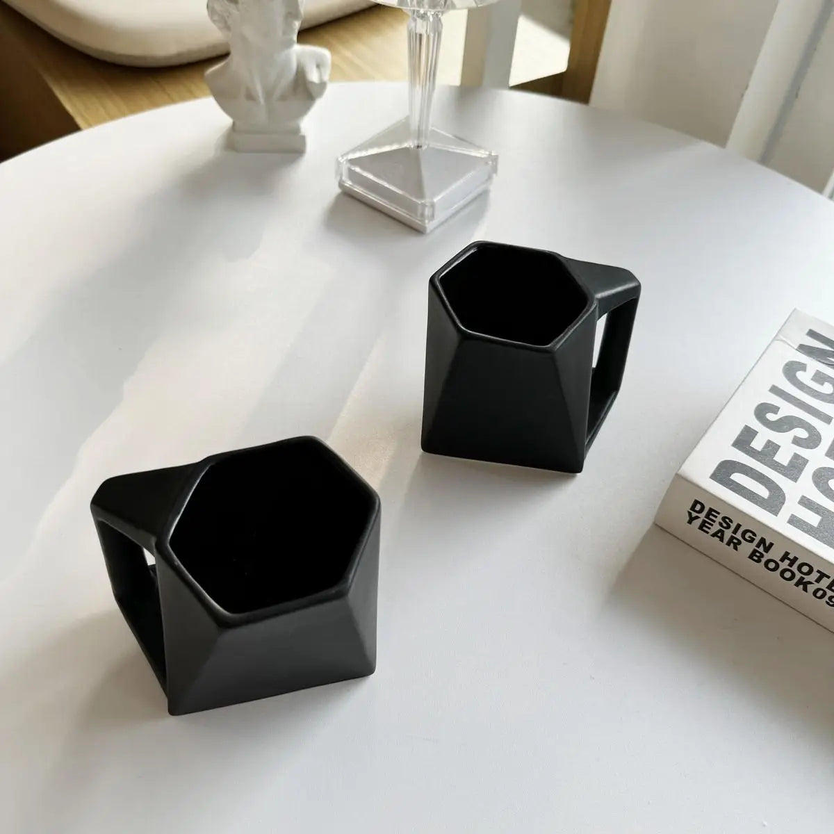 Modern Hexagonal Geometric Ceramic Coffee Mug - Matte Black Porcelain - Julia M LifeStyles