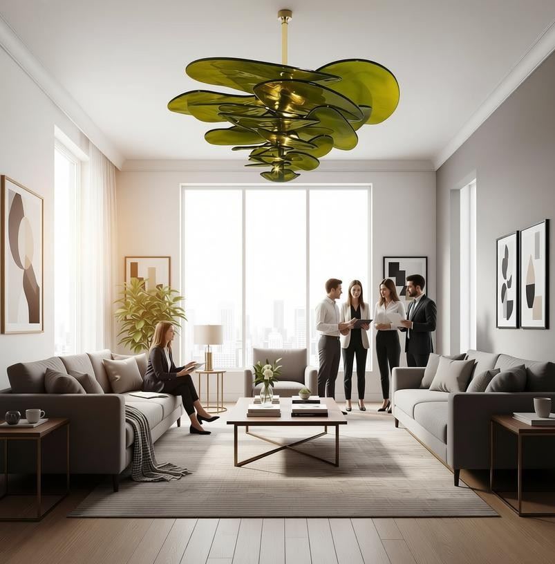 Verdant Cascade™ Sculptural Art Glass Chandelier – Luxury Statement Lighting for Grand Interiors
