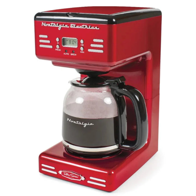 Red Nostalgia Electrics coffee maker on a white background