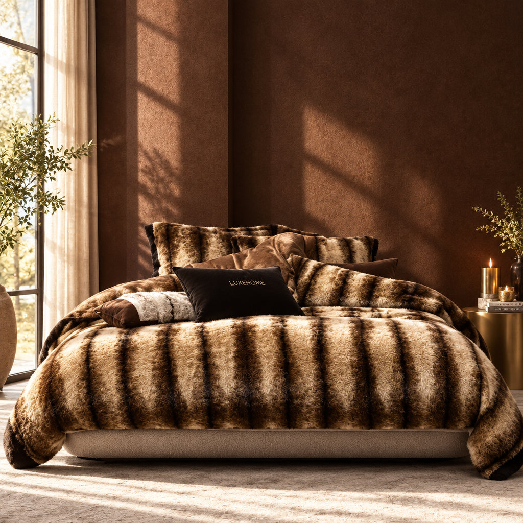 Faux Fur Duvet Cover Set with Sheet, Queen & King