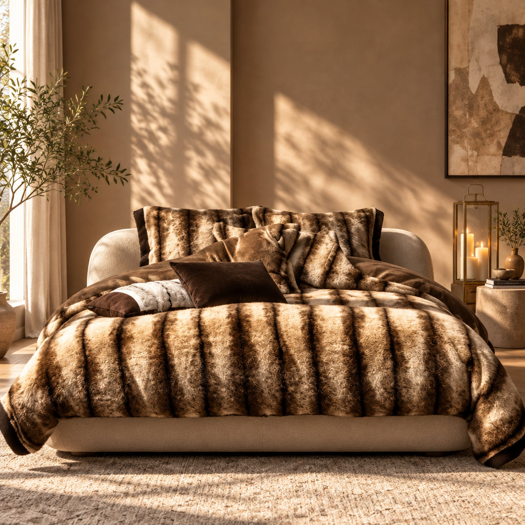Faux Fur Duvet Cover Set with Sheet, Queen & King