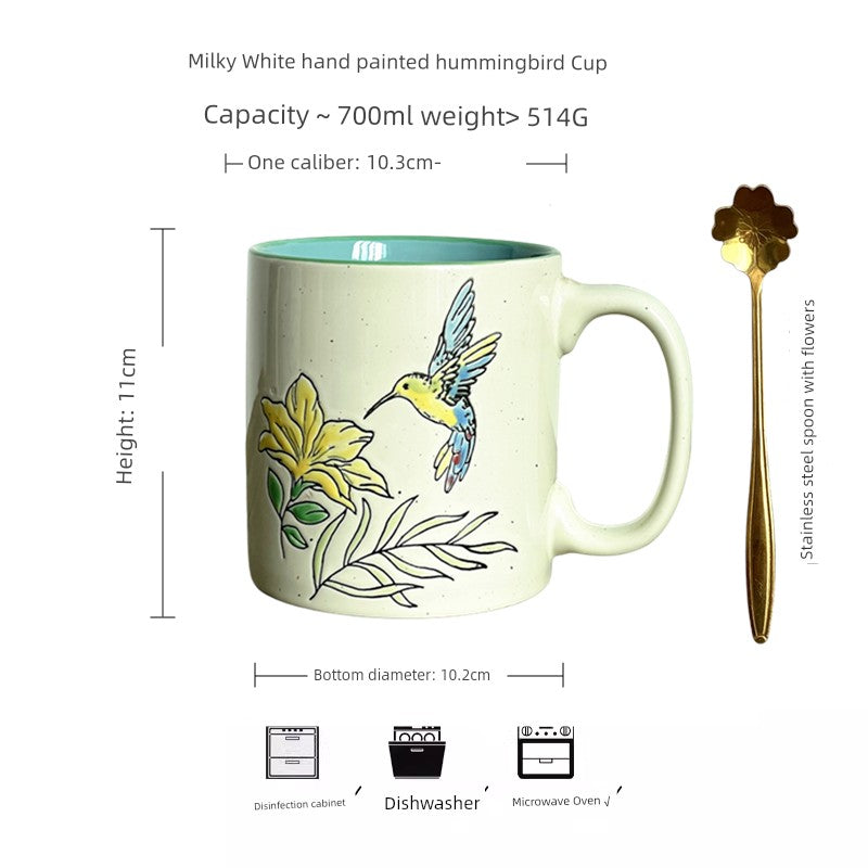 Vintage Floral Hand-Painted Ceramic Water Cup with Spoon Julia M Home & Kitchen