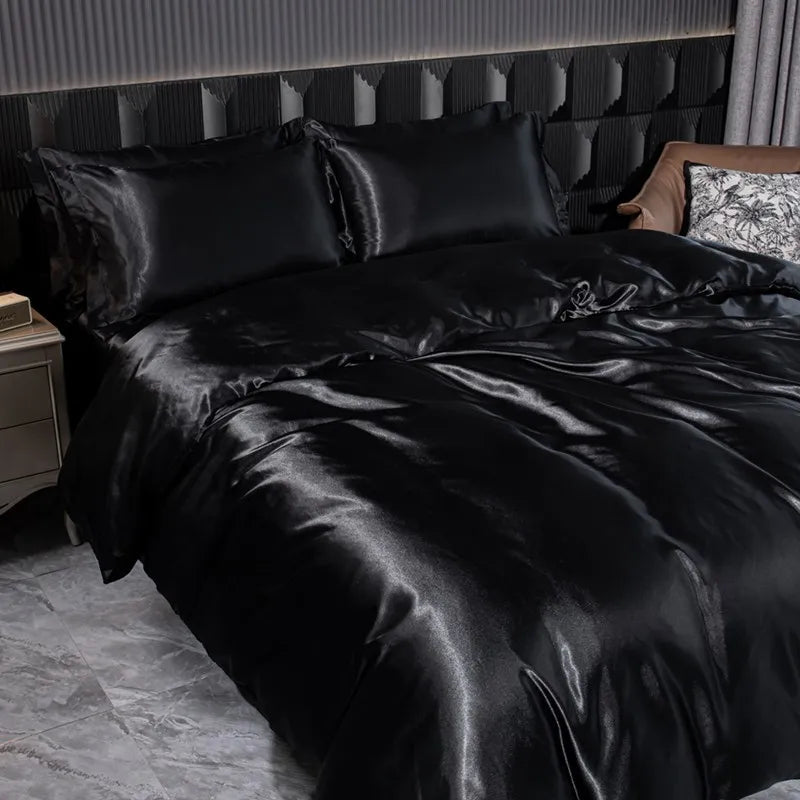 Soft 100% Imitate Silk Satin Duver Cover Sheet Pillow shams Multiple Colors Twin Double (1Duvet Cover+1FlatSheet+2Pillowcases) Julia M LifeStyles