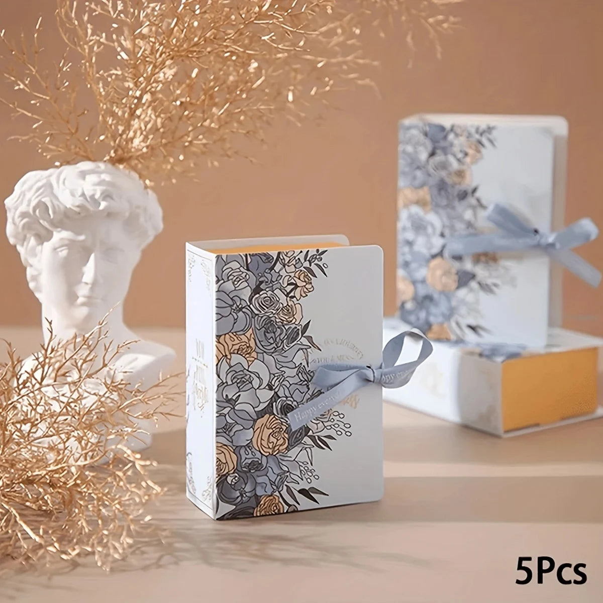 5Pcs Book Shape Gift Box with Ribbon Paperboard for Parties and Special Occasions