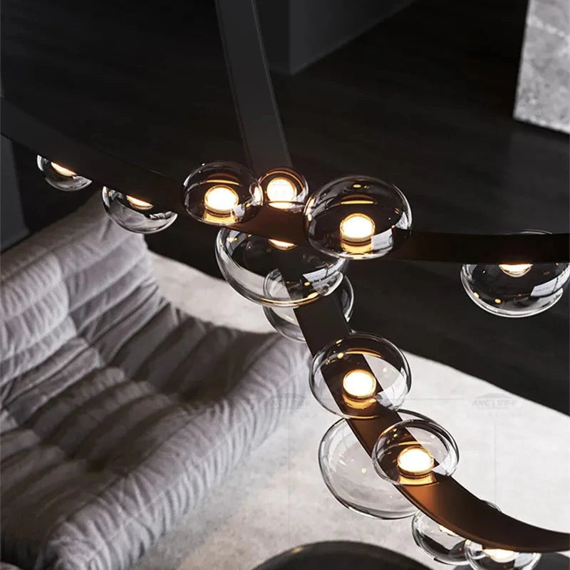 2025 Modern WaterDrop Leather LED Pendant LampsBelt Glass Ball Ceiling Chandelier Home Decor Hall Villa Living Lighting Fixture Julia M LifeStyles