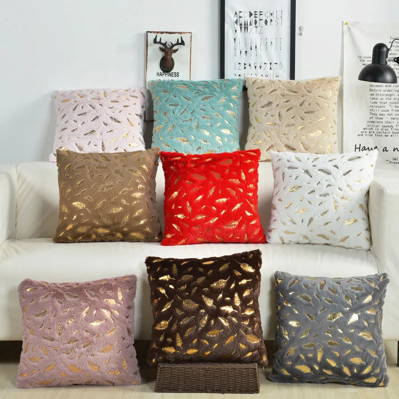 2pcs faux fur foil print feather decorative throw pillow cover,fluffy and soft plush cushion cover,for sofa bed, living room