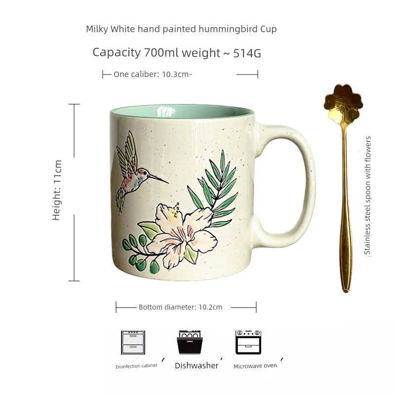 Vintage Floral Hand-Painted Ceramic Water Cup with Spoon Julia M Home & Kitchen