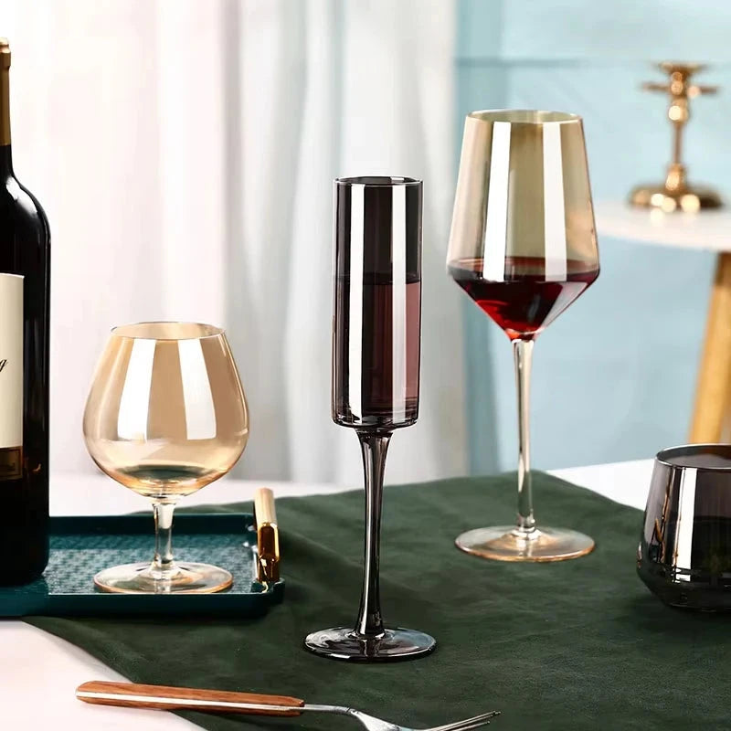 Galvanized Black Crystal Red Wine Goblet - Smoke Grey Elegance Julia M LifeStyles