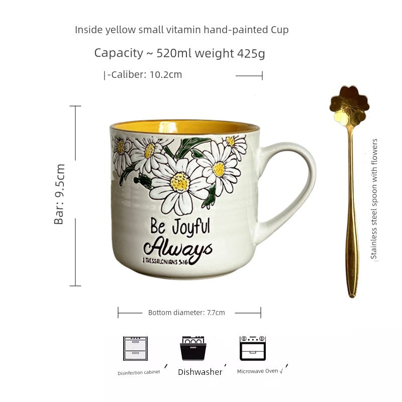 Vintage Floral Hand-Painted Ceramic Water Cup with Spoon Julia M Home & Kitchen