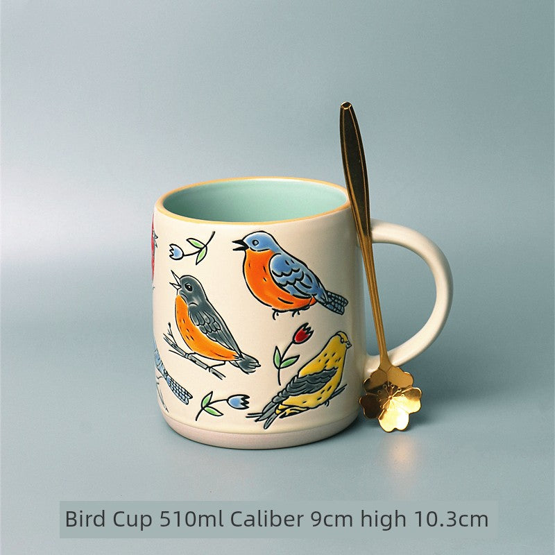 Vintage Floral Hand-Painted Ceramic Water Cup with Spoon Julia M Home & Kitchen