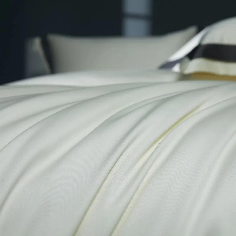 Premium 1400TC Egyptian Cotton Smooth Soft Bedding Set Chic White Grey Patchwork Duvet Cover Flat/Fitted Bed Sheet Pillowcases
