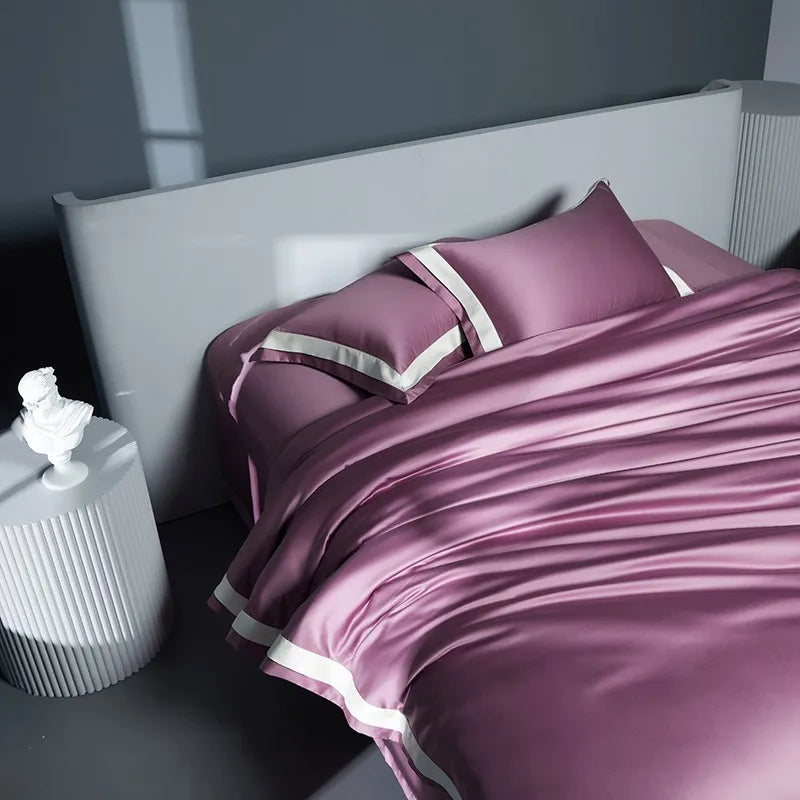 Premium 1400TC Egyptian Cotton Smooth Soft Bedding Set Chic White Grey Patchwork Duvet Cover Flat/Fitted Bed Sheet Pillowcases