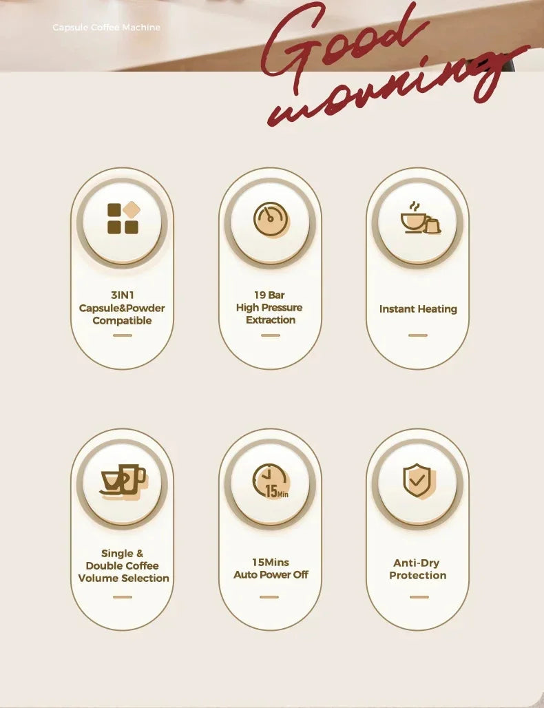 Compact 3in1 Nespresso Capsule Espresso Maker - Fully Automatic 220V 19Bar Julia M LifeStyles
