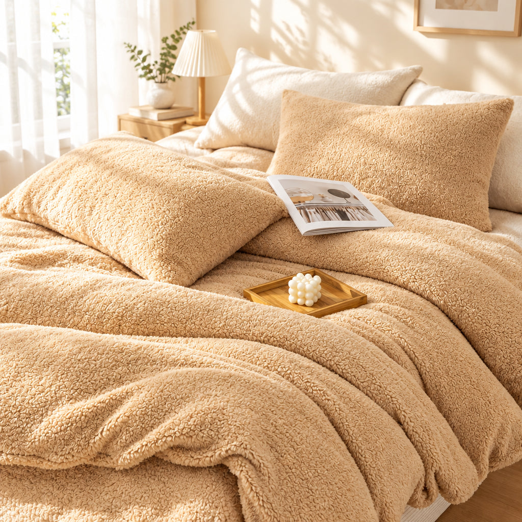 Plush Fleece Duvet Cover Set with Sheet, 4-Piece