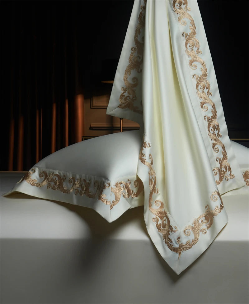Luxury Gold Embroidery Bedding Set 1400TC Egyptian Cotton Soft Silky Queen King Duvet Cover Set With Sheet Pillowcases Bed Set