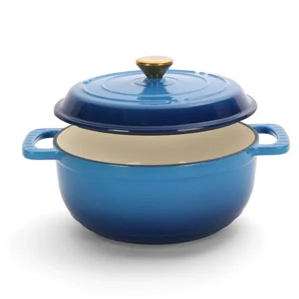 Gradient Blue 5QT Enamel Cast Iron Cooking Pot with Silicone Gloves Julia M Home & Kitchen