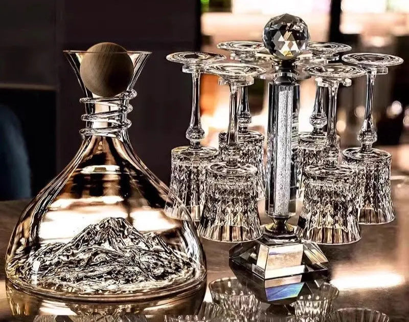 Crystal Elegance Red Wine Glass Set with Silk Iceberg Decanter Julia M Home & Kitchen