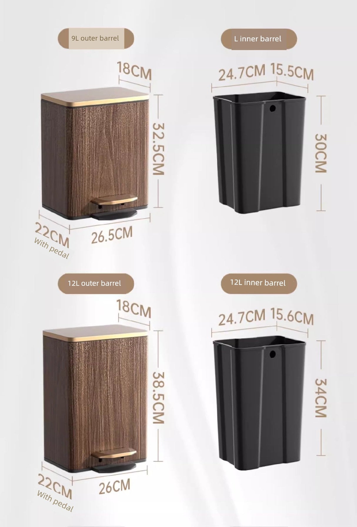 Sleek Leather Exterior German Foot-Pedal Trash Can - 12L -30L Luxury Design for Home & Office Julia M LifeStyles