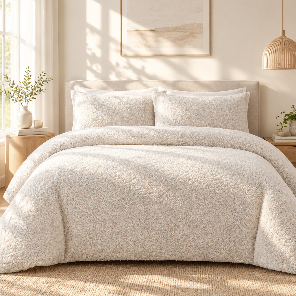 Plush Fleece Duvet Cover Set with Sheet, 4-Piece