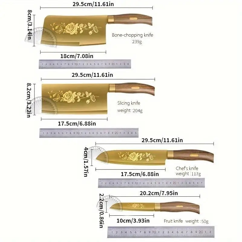 4-Piece Titanium-Coated Kitchen Knife Set