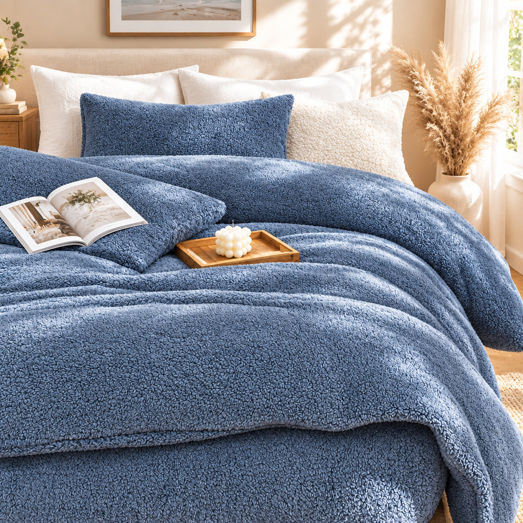 Plush Fleece Duvet Cover Set with Sheet, 4-Piece