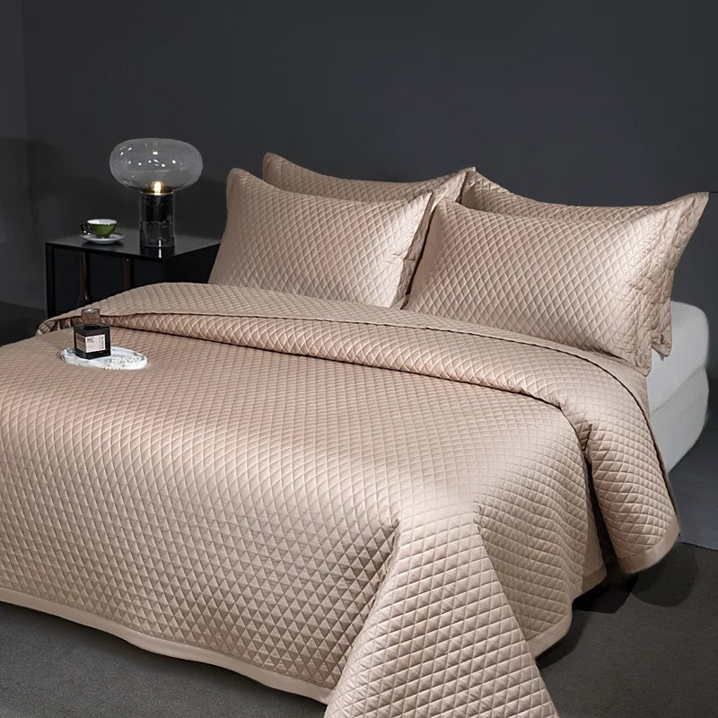 CHAUSUB Luxury Pima Cotton Quilt Set 3PCS King Queen Size,Silky Cooling Bedspread & Coverlet,Summer Lightweight Comforter