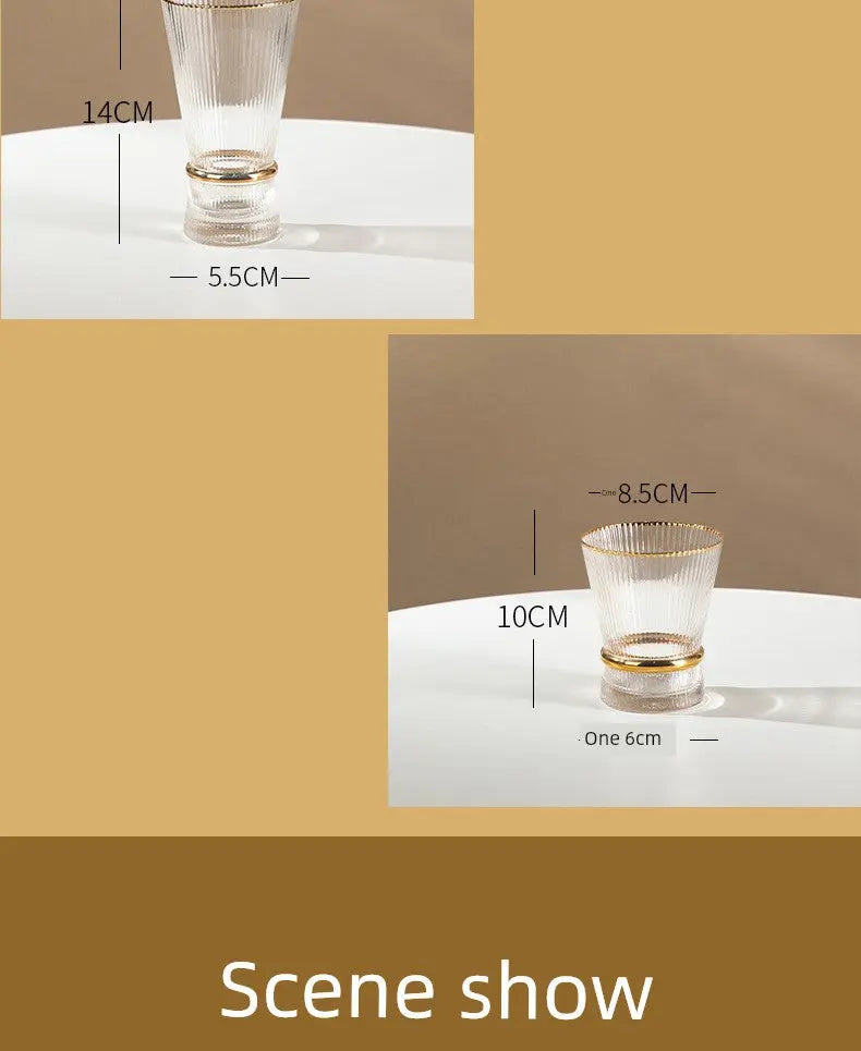 Vertical Grain Gold Waistline Goblet Champagne Glass Cocktail Glass Vertical Grain Water Cup Suit Electroplated Gold Creative Wine Ware Julia M Home & Kitchen